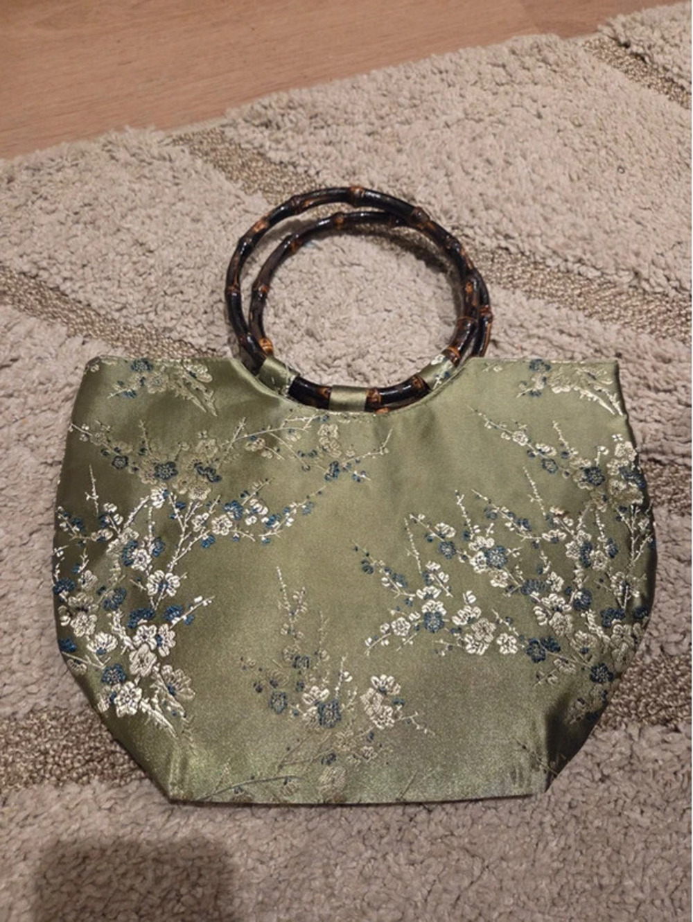 VTG Satin Asian bag w/bamboo handles